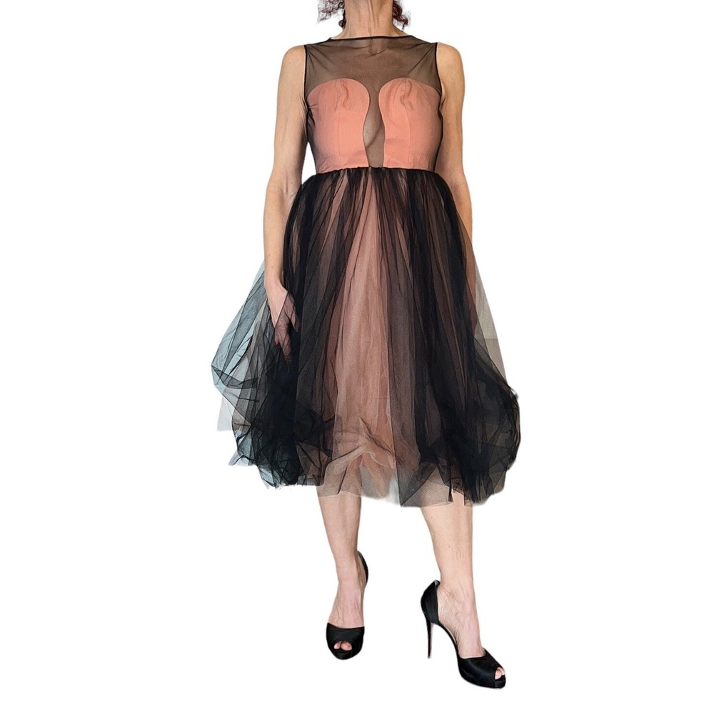 Georges Hobeika Runway Black Pink Sleeveless Tulle Party Cocktail Dress 36 - Picture 2 of 13